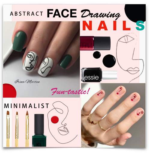 Abstract Face Line Drawing Nails