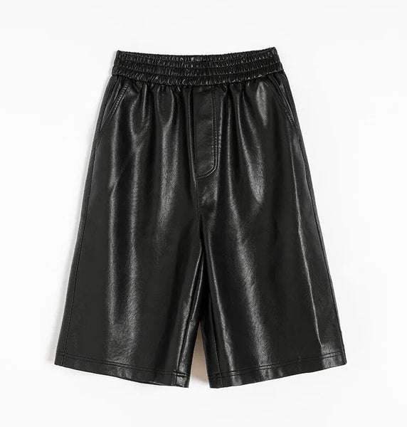 Basic-Faux-Leather-Half-Pants-