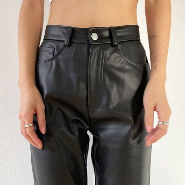 Leather-Like Slim Straight Pant curated on LTK