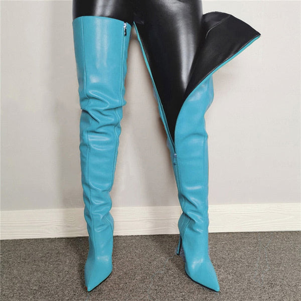 Turquoise thigh high clearance boots