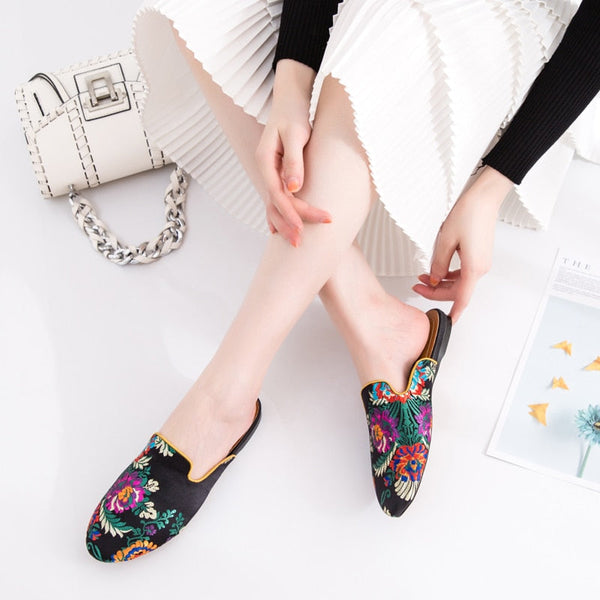 Bijou Silk Embroidery Mule Slippers - 4 Colors – watereverysunday