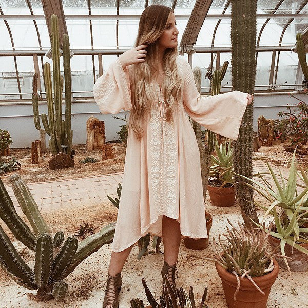 Boho Embroidery Folk Dress Black / S Boho Embroidery Folk Dress Black / S