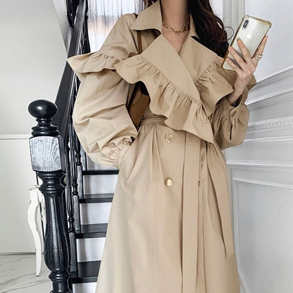 Claudia Ruffle Collar Trench Coat