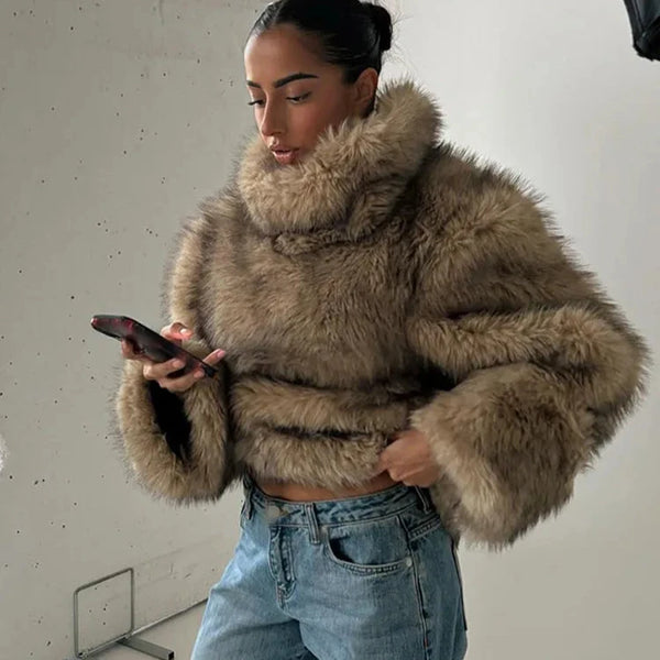 Coline Shaggy Faux Fur Turtleneck Sweater – watereverysunday