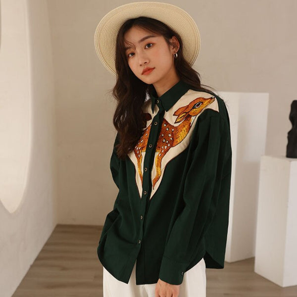 Deer Embroidered Western Shirts - 2 Colors