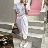 Elegant Twist Tie Waist and Front Slit Midi Dress - 3 Colors watereverysunday