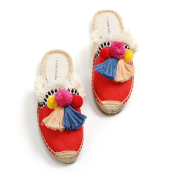 La-a Sole Pom Pom Slides In Red – MeLinda's Fine Gifts