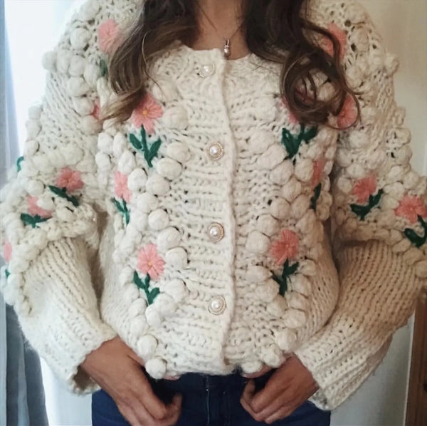 Pamela Flower Applique Chunky Knit Cardigans – watereverysunday
