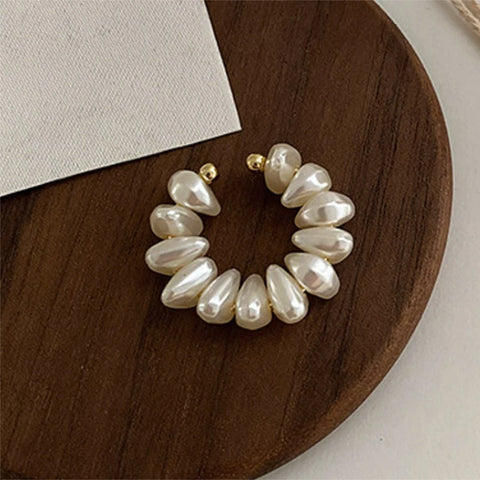 Single Pearl Link Ear Clip Earrings