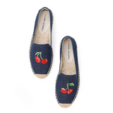 Cherry Embroidery Denim Espadrille Loafers