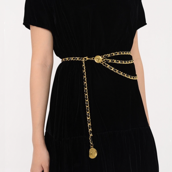 Chain braided leather adjustable tassel belt CHIC DIARY Women Braided Waist Belt Skinny Woven Tassel Belt  main image 2