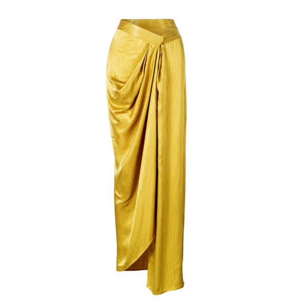 Lemon Yellow & Green Crepe Satin Wrap Around Skirt Sarong