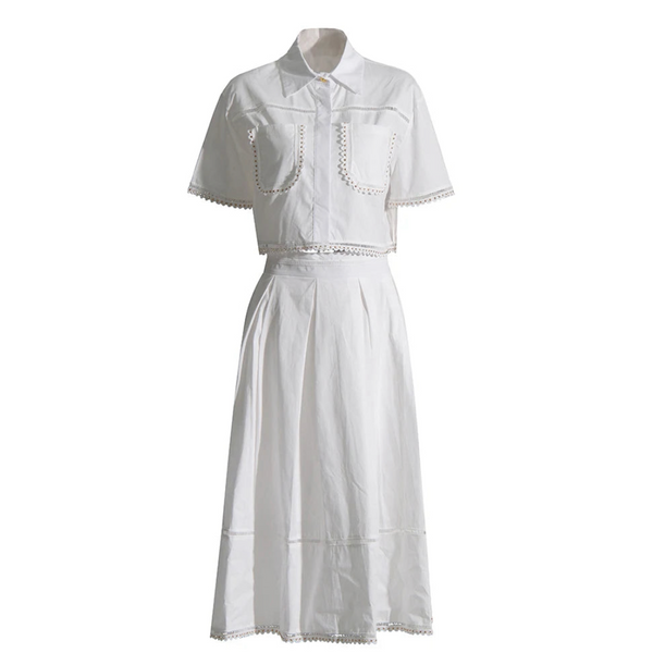 slim fit dress slacks Piper Rivet & Frill Trim Two Piece Set Flare Dress – watereverysunday