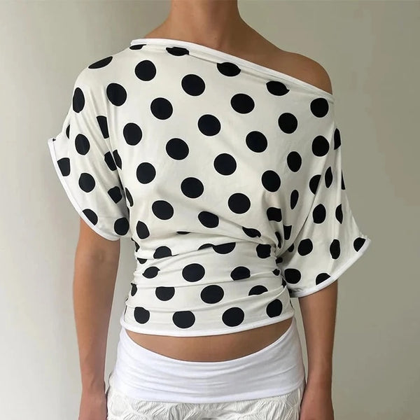 Rael Big Polka Dot One-Shoulder Short Sleeve Top – watereverysunday