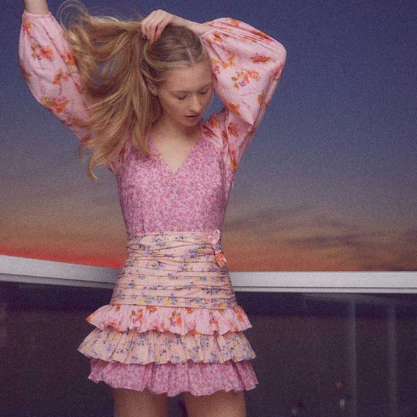 pink ruffle dress mini Reese Pink Floral Ruffled Mini Dress – watereverysunday
