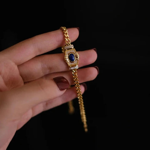 Luxe Vintage Antique Blue Stone CZ Bracelet