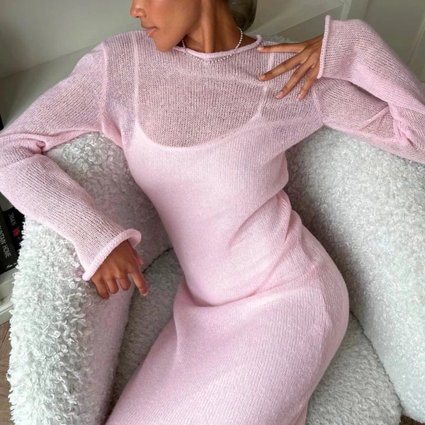 see through sweater dress Elbira Light Knit Tissue Maxi Black / One Size see through knit details Silver leaf rub n Category:Formal Dresses Color:Off White Cotton