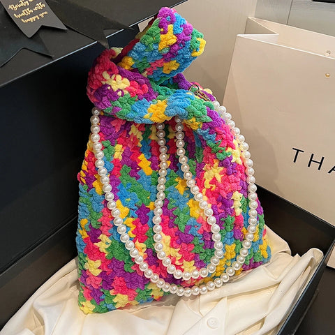 Delani Pearl Strap Bohemian Print Knit Bags