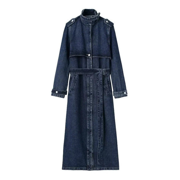 Sable High Stand-Collar Denim Trench Coat – watereverysunday