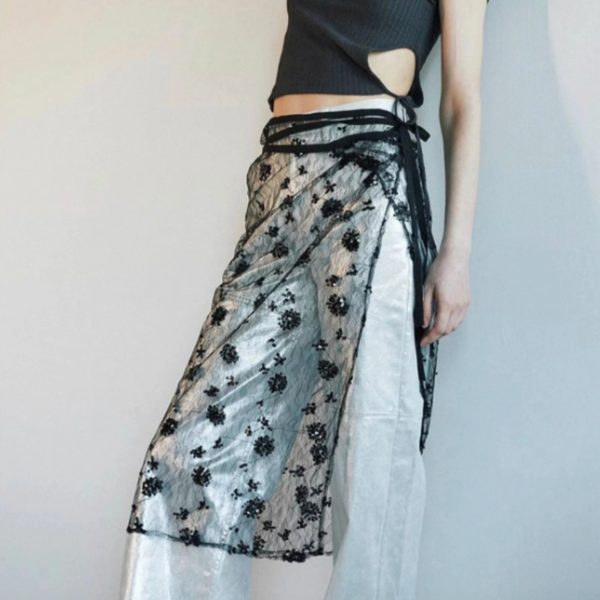 Daria Lace Mesh Wrap Apron Skirt – watereverysunday Daria Lace Mesh Wrap Apron Skirt – watereverysunday
