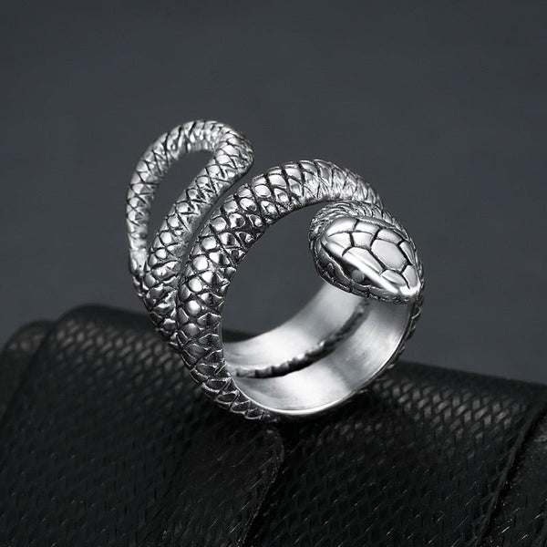 ロ*ン様 LIQUID scull & snake ring Argent Gl Snake-Coil-Ring-