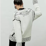 2D Drawing Print Intarsia Cardigan - 2 Colors - watereverysunday