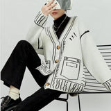 2D Drawing Print Intarsia Cardigan - 2 Colors - watereverysunday