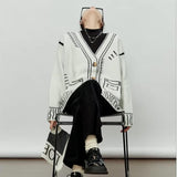 2D Drawing Print Intarsia Cardigan - 2 Colors - watereverysunday