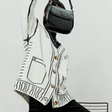 2D Drawing Print Intarsia Cardigan - 2 Colors - watereverysunday