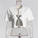 Lana Crystal Bow Embellished Crop Top