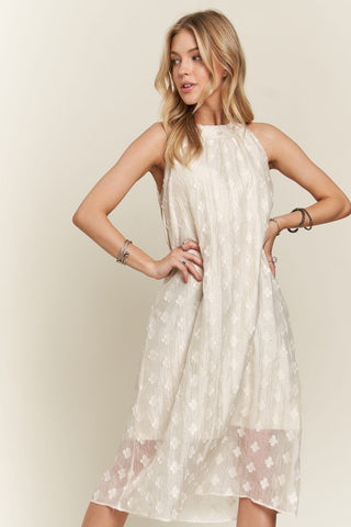 Maggie Pearl Applique Grecian Neck Midi Dress