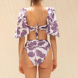 Esa Purple Floral Two Piece Retro Swimsuit