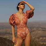 Luciana Puff Sleeves Desert Floral One Piece Swimsuit