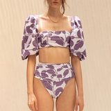 Esa Purple Floral Two Piece Retro Swimsuit