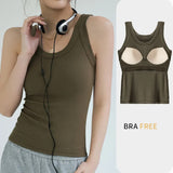 Basic Built-In Bra Ribbed Tank Tops