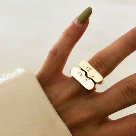 Abstract Face Pair Minimalist Ring Set - Silver or Gold watereverysunday