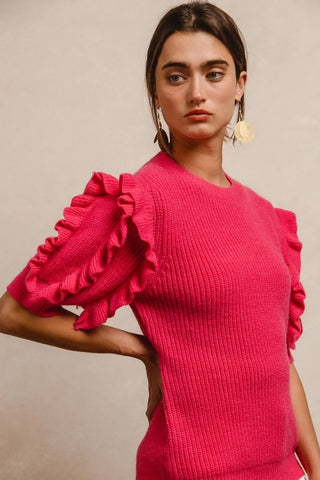 Addison Ruffle Sleeve Ribbed Sweater