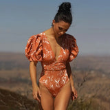 Luciana Puff Sleeves Desert Floral One Piece Swimsuit