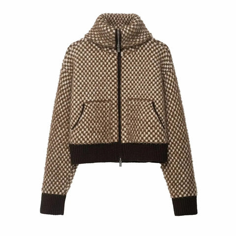 Afonso Woolen Plaid Knit Bomber Jacket