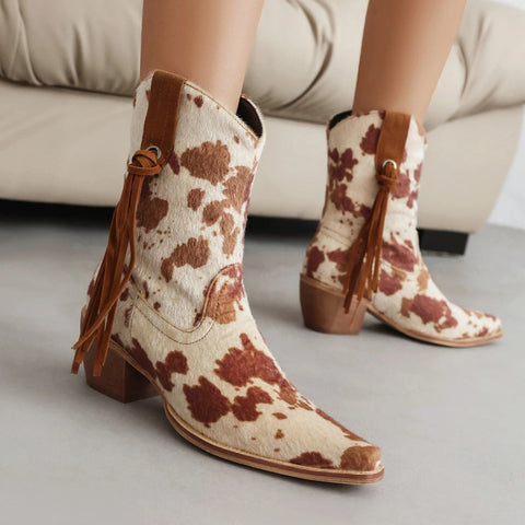 Aine Faux Cowhide Western Chelsea Boots watereverysunday