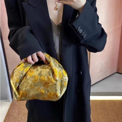 Akiko Golden Kimono Silk Pouch Bag