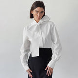 Aliz Elegant Cotton Bow White Shirts watereverysunday