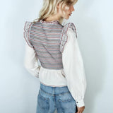 Amélie Ruffled Shirred Cropped Babydoll Blouse
