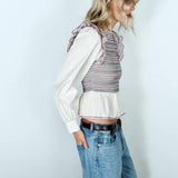 Amélie Ruffled Shirred Cropped Babydoll Blouse