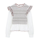 Amélie Ruffled Shirred Cropped Babydoll Blouse