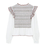 Amélie Ruffled Shirred Cropped Babydoll Blouse
