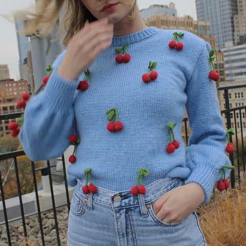Amanda Cherry Applique Sweater watereverysunday