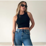 Amy Cut Out Ribbed Crop Tank Top - Black or White watereverysunday