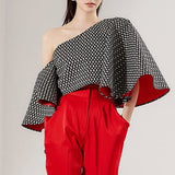 Angie Butterfly Sleeve One Shoulder Jacquard Tops - 2 Colors watereverysunday