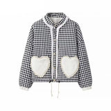 Anica Plaid Heart Patchwork  Parkas Quilted Jacket